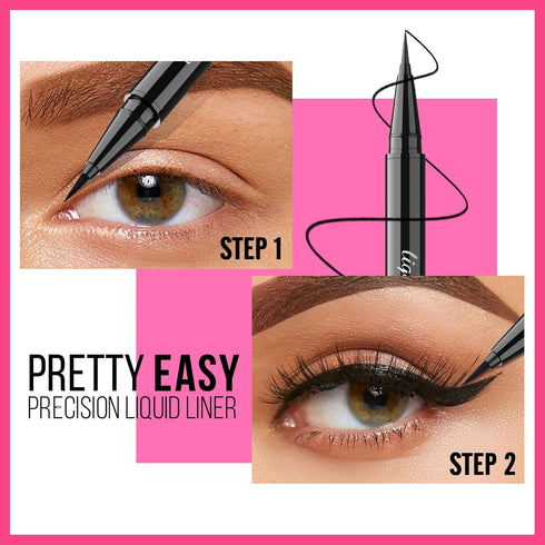 Liquid Eyeliner Waterproof with Precise Brush Tip, Professional Ink Eyeliner Pencil for Thin & Thick Lines, Black