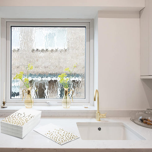 Pack 120 of Gold Foil Guest Napkins White and Golden Polka Dots Disposable Hand Towels Metallic Dinner Paper Napkins
