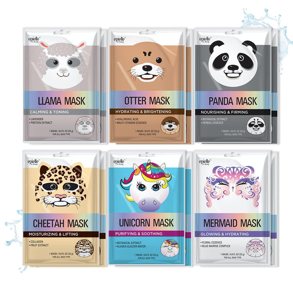 Epielle Character Sheet Masks | 12-Pack Animal Spa Masks for All Skin Types, Ideal for Spa Gifts
