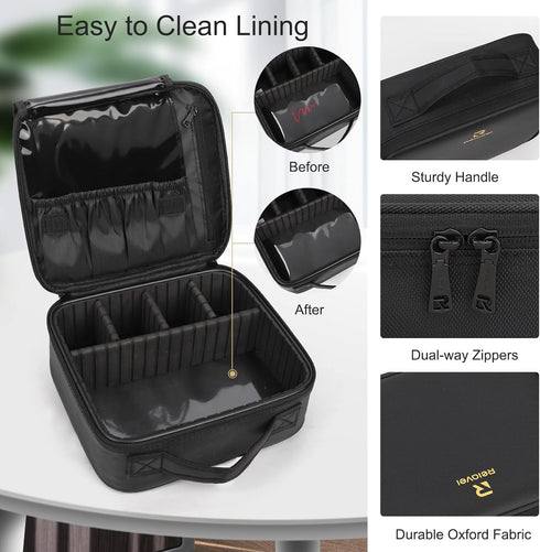 Relavel Travel Makeup Train Case - Makeup Cosmetic Case Organizer, Portable Artist Storage Bag with Adjustable Dividers