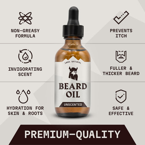 Striking Viking Beard Oil for Men, 2 Fl Oz, Unscented Naturally Derived Conditioner for Beard Growth & Softening