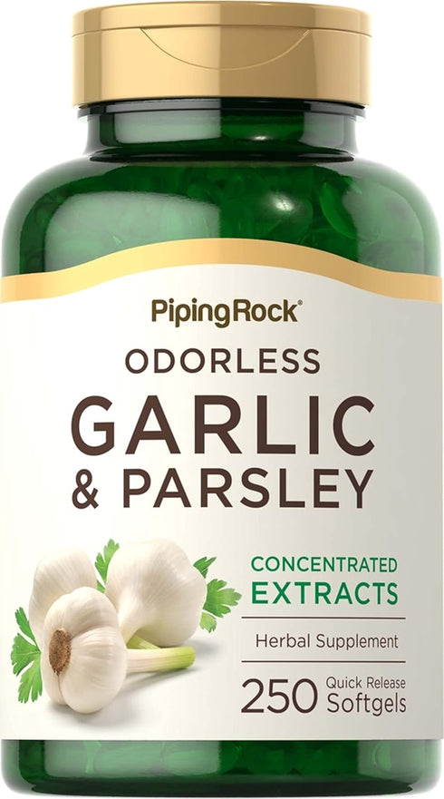 Piping Rock Odorless Garlic and Parsley Pills 500mg, 250 Softgel Capsules, Non-GMO, Gluten Free