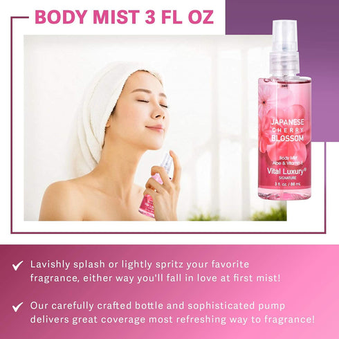 Bath & Body Care Travel Set - Home Spa Set with Body Lotion, Shower Gel, and Fragrance Mist (Japanese Cherry Blossom)