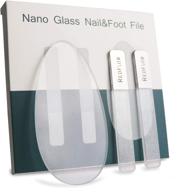 RedFlow Glass Nail File Set, 2 Nano Glass Nail Files and 1 Foot File, Professional Manicure Set for Natural Nails