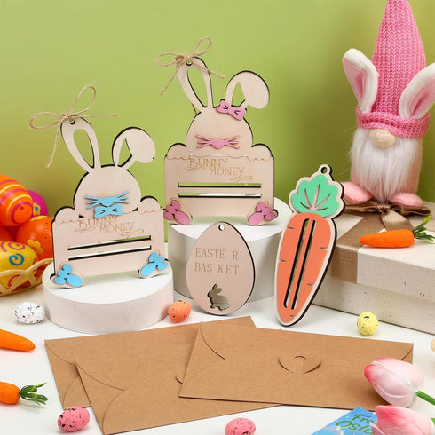 Set 3, BOARDFEB Easter Money Holders of Premium Wooden Gift Card Holders Festive Easter Basket Decorations for Cash