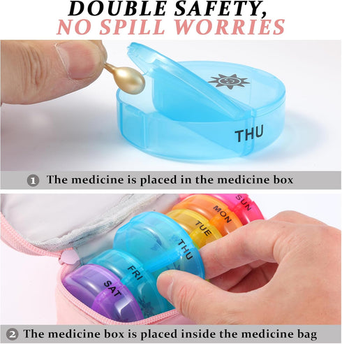 XHGWJSX 2 7 Weekly Pill Organizer Times a Day, Travel Pill Box Day with Large Opening, Pill Case with Handle, Pill