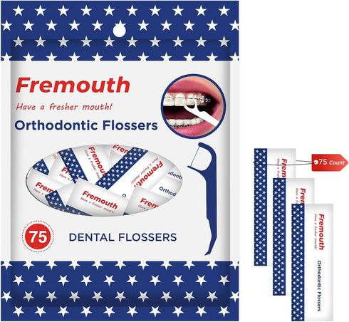 Orthodontic Flossers for Braces - Individually Wrapped Dental Floss Picks, 75 Count (Pack of 1)