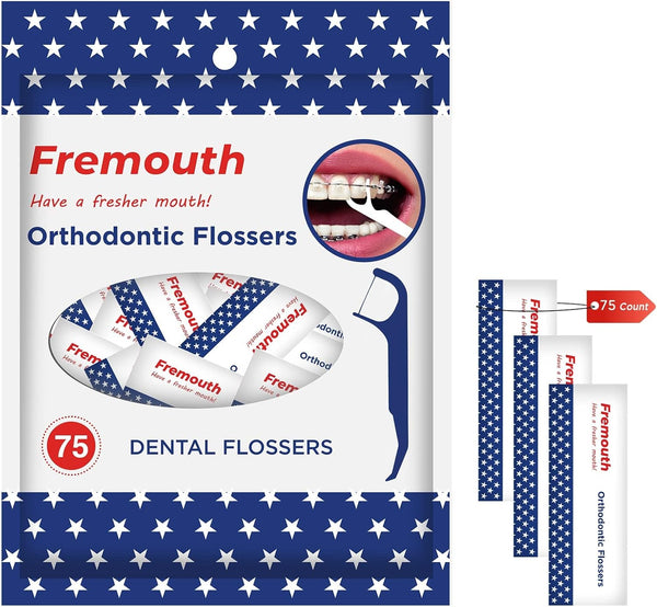 Orthodontic Flossers for Braces - Individually Wrapped Dental Floss Picks, 75 Count (Pack of 1)