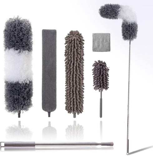 Microfiber Duster Kit for High Ceiling, 6pcs - Extendable Dusters with 100" Pole, Long Feather Duster for Cleaning