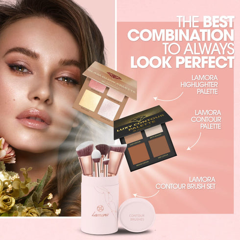 Pro Face Contour Brush Set, Synthetic Sculpting and Highlighting Kit for Cream Blush, Powder, and Foundation