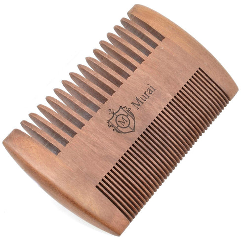 Murai by Giorgio GIOWC Wooden Beard Combs for Men - Dual Action Fine & Wide Tooth Wood Comb, Perfect for Use with Balms and Oils, Pocket Comb for Beards - Cherrywood Beard & Moustache Comb