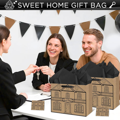 Set Housewarming Gift Bag House Shaped Home Sweet Home Gift Wrap Bag with Tissue Paper Greeting Card Decorations