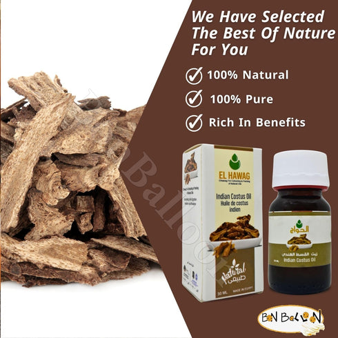 1 Pack Pure & Natural Indian Costus Oil, Cold Pressed El Hawag, No Additives, Non-GMO, Kosher, Halal (1 oz / 30 ml)
