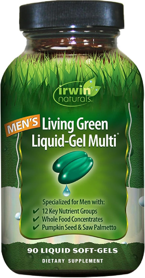 Irwin Naturals Men's Living Green Liquid-Gel Multi - 90 Liquid Softgels, 70 Essential Nutrients, Full-Spectrum