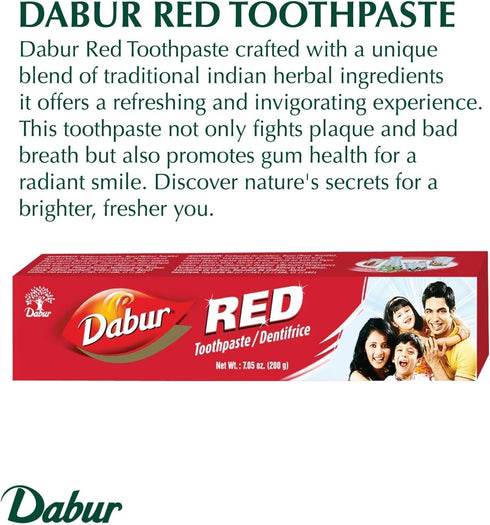 Dabur Red Natural Toothpaste - Ayurvedic Formula for Oral Care - Promotes Healthy Gums, Fresh Breath, Strong Teeth -
