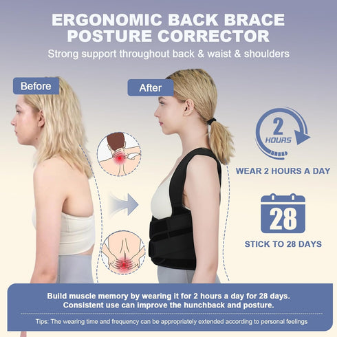 Sloworld Posture Corrector for Women and Men Upgraded Back Brace, Adjustable Full Back Support for Upper and Lower Back