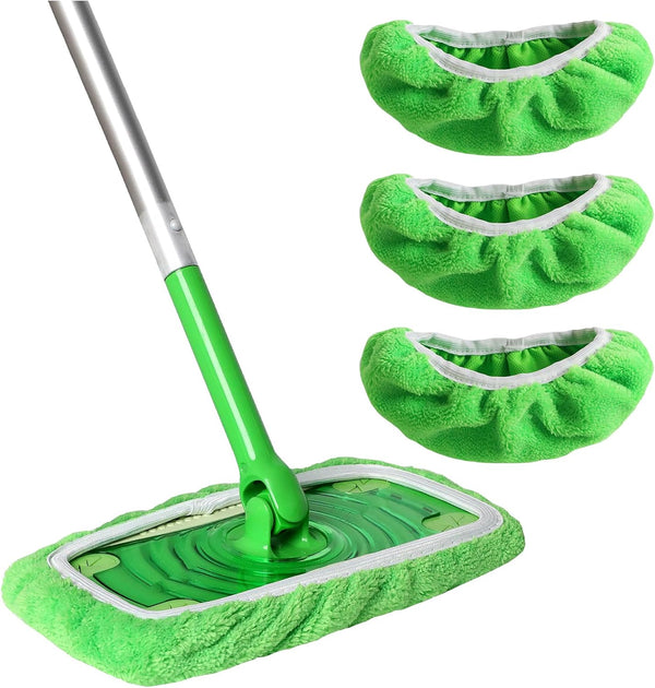 3 Pack Reusable Chenille Mop Pads Compatible with Swiffer Sweeper Mop, Washable Flat Mop Cover for Hardwood Floor
