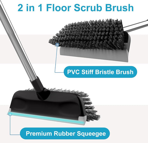ITTAR 10" Wide Multi-Purpose Scrub Brush with Long Handle, Heavy-Duty Shower Scrubber for Deck, Patio, Kitchen, Black