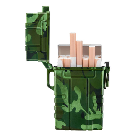 Skywin Waterproof Cigarette Case with Lighter, Airtight Dry Box with Rechargeable Lighter, Green Camo