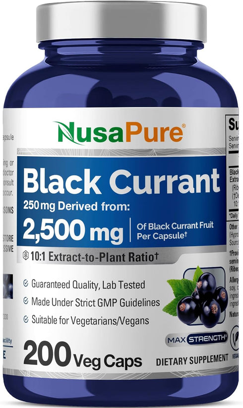 NusaPure Black Currant 10:1 Extract, 250 mg Equivalent to 2,500mg, 200 Vegan Non-GMO Caps