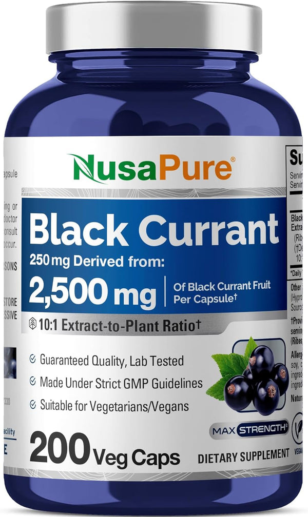 NusaPure Black Currant 10:1 Extract, 250 mg Equivalent to 2,500mg, 200 Vegan Non-GMO Caps