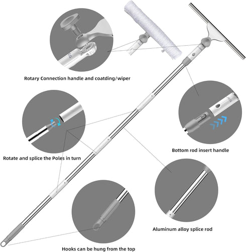 Window Cleaning Squeegee Kit, 14" Squeegee and Microfiber Scrubber with 54" Telescopic Pole for Glass and Shower