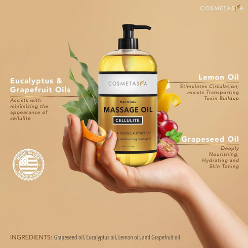 Set Cosmetasa Massage Oil - Arnica & Peppermint Sore Muscle Relief, Cellulite & Lavender Body Massage Oils - Gua Sha