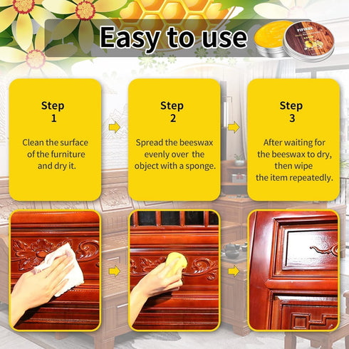 PIPIHUA Beeswax Furniture Polish - 1pc Waterproof & Repair Wood Wax with Sponge (Lemon)