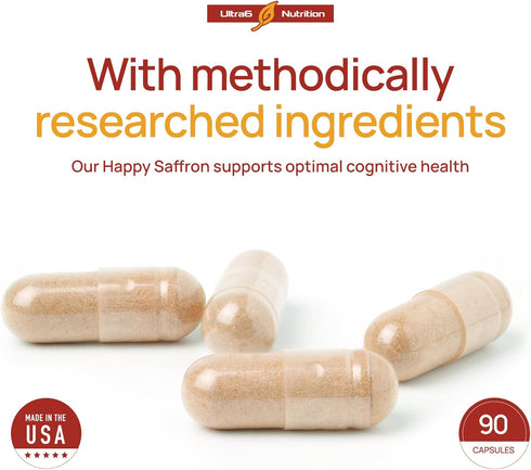 Happy Saffron Supplements - 100% Pure Saffron Extract Supplement - Mood Enhancer for Women & Men, Eye Health Support -