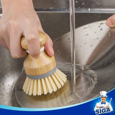 Pack 2 MR.SIGA Bamboo Palm Brush, Scrub Brush for Dishes Pots Pans Kitchen Sink Cleaning