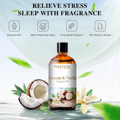 Coconut & Vanilla Fragrance Oils, 3.38 FL OZ, Essential Oils for Diffusers, DIY Candle and Soap Making, 100ml