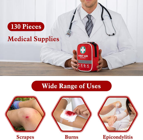 130 Pieces First Aid Kit - Hospital Grade Medical Supplies for Home, Outdoors, Office, Car, Travel, Camping