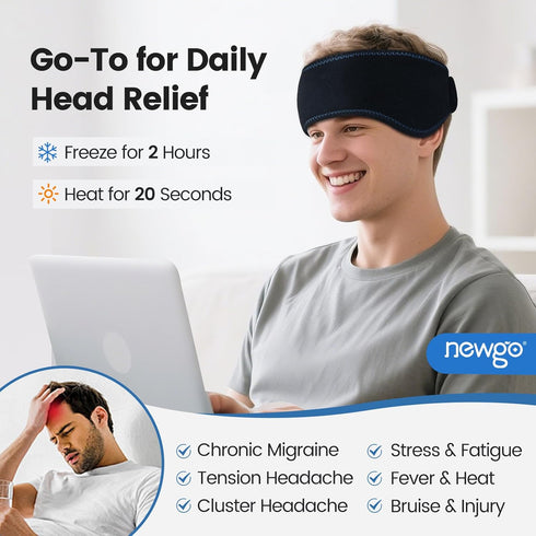 NEWGO Headache Ice Pack Head Wrap for Migraines, Cold Pack Therapy Wrap for Headache Relief