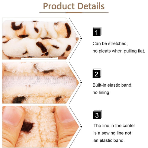 VELSCRUN 6 Pcs Brown Leopard Puffy Sponge Spa Headband Set - Hair Accessories for Washing Face and Makeup