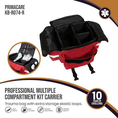 KB-RO74-R 17" 9" 7", Primacare First Responder Trauma Bag, x x Red EMT/EMS Medical Supply Organizer with Padded