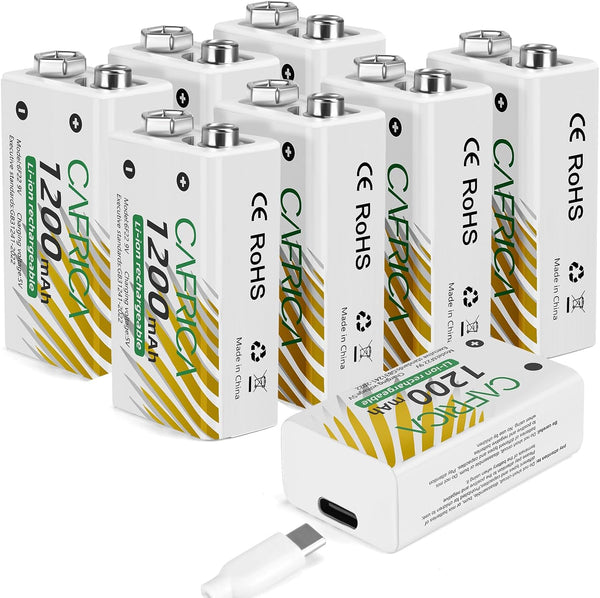 TEMIBATT 9 Volt Lithium Battery, 8 Pack Rechargeable 9V Batteries for Smoke Detector,Wireless