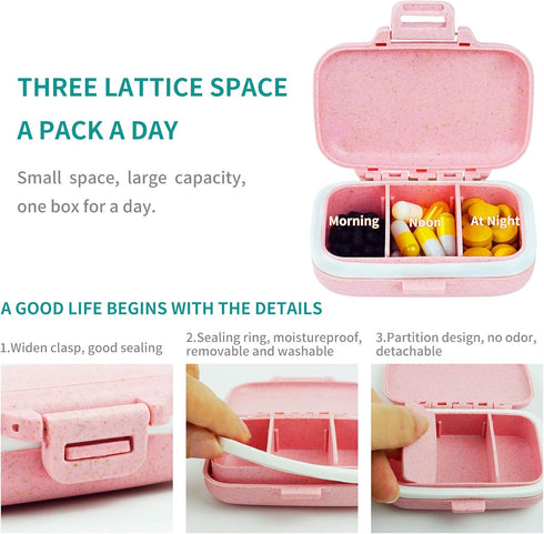 2 Pack Pill Case Organizer, Travel Waterproof Pocket Container with Label, Portable Pink Medicine Case for Vitamins