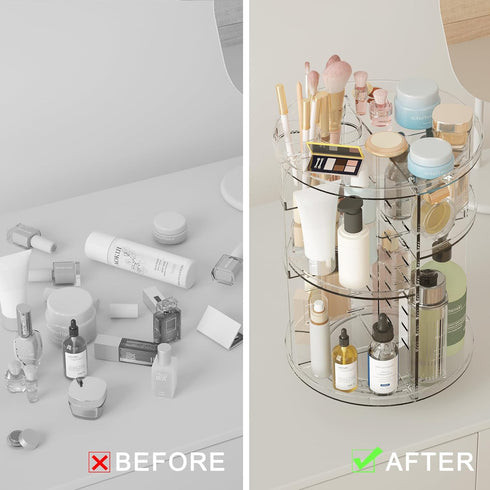 Rotating Makeup Organizer, DIY 8 Adjustable Layers Spinning Skincare Organizer with Brush Holder and Tray