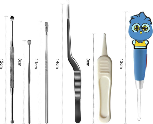 6 Pcs Ear Pick Ear Curette - LED Light Earwax Removal Cleaner with Stainless Steel Storage Box