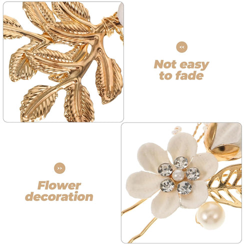 NUOBESTY 4Pcs Wedding Hair Clip Comb, Handmade Bridal Hair Clip, Pearl Floral Leaf Accessories for Women Wedding (White)