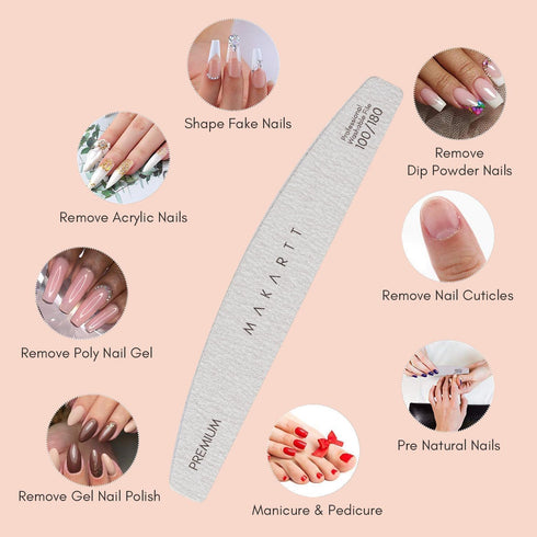 Makartt Nail File Set, 20 Pcs 100/180 Grit Washable Emery Boards for Natural Nails, Professional Manicure Tools