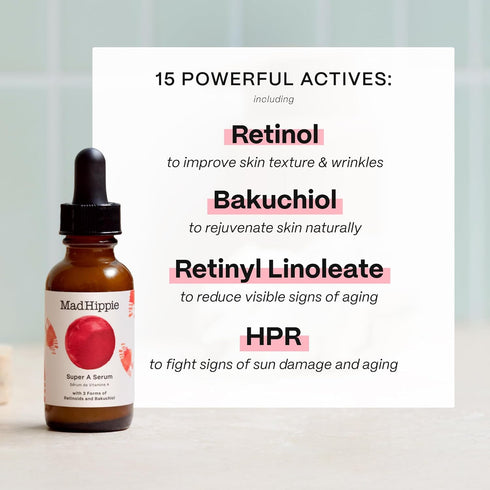 Mad Hippie Super A Retinol Serum for Face – Potent Anti-Aging Serum with 3 Retinoids, Bakuchiol + Hyaluronic Acid, 1.02