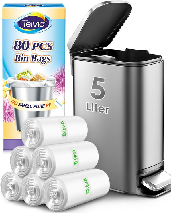 1.2 Gallon 80 Counts Strong Trash Bags, Small Plastic Garbage Bags for Home Office Kitchen, Clear