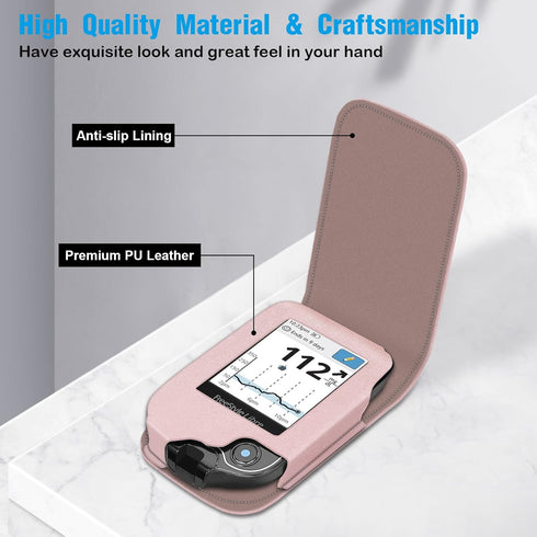 PU Leather Protective Case, Lightweight Shockproof Carrying Case for Freestyle Libre 3 2 / Libre Reader (Rose Gold)