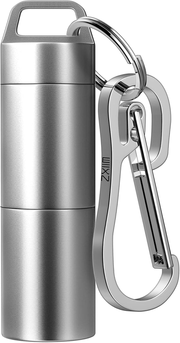 Small Pill Case with 2 Compartments, Portable Metal Keychain Pill Holder, Waterproof Mini Stainless Steel Organizer for