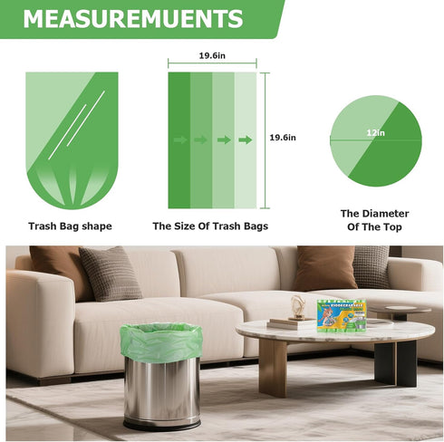 heihaily 5 100 Count Gallon Trash Can Bags - Green Unscented Biodegradable Garbage Bag Bulk Strong Thick Puncture