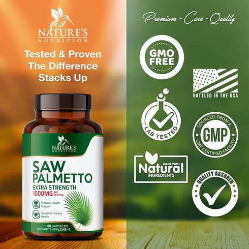 Saw Palmetto Extract Prostate Supplement - 1000 MG Nature's Support for Men's Prostate Urinary Health, 60 Capsules