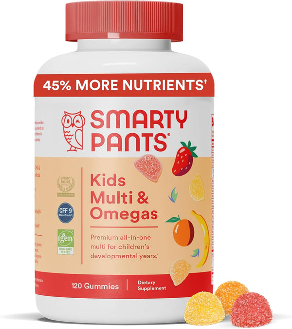 SmartyPants Kids Multivitamin Gummies: Omega 3 Fish Oil, Vitamin D3, C, B12, B6, A, K & Zinc, 120 Count