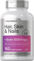 Horbaeach Hair Skin and Nails Vitamins | 150 Caplets with Biotin and Collagen | Non-GMO, Gluten Free Supplement