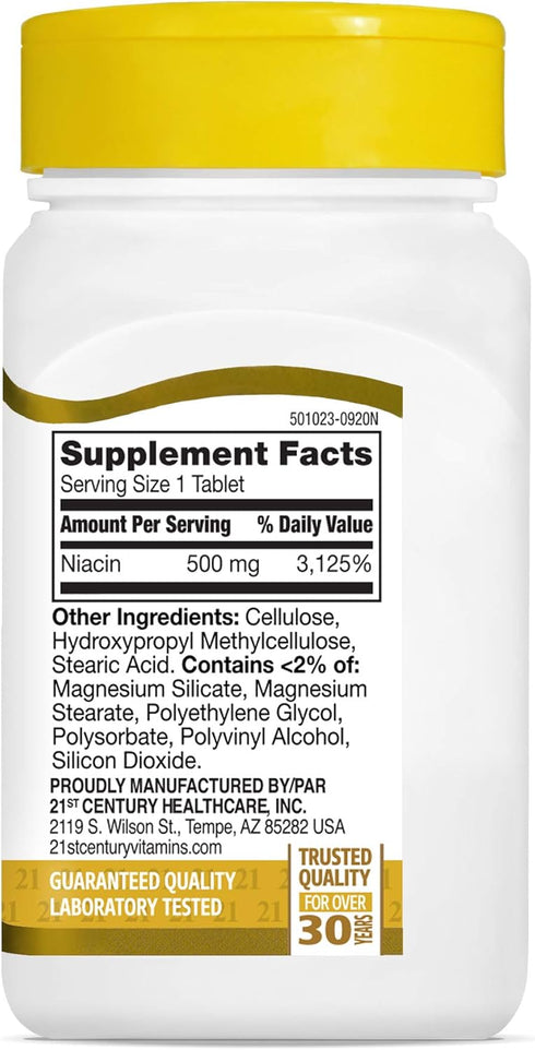 21st Century Niacin 500 mg Prolonged Release Tablets, 100 Count